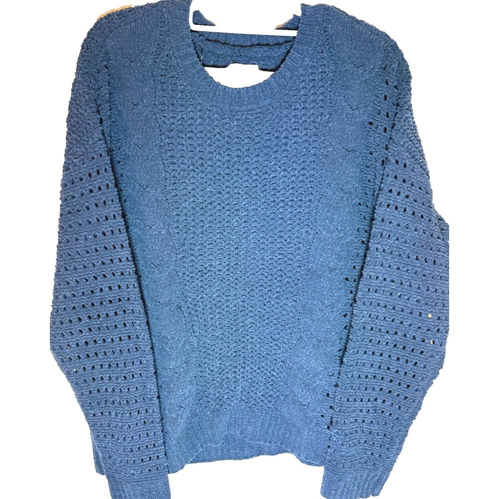 Wonderly Women's Large Navy Blue Open Knit Sweater